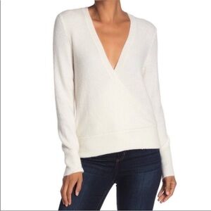 Madewell Womens Faux Wrap Coziest Yarn Knit Sweater Top in Antique Cream NWT